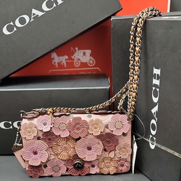 Coach ☆1941☆ DinkyTea Rose Appliqué Crossbody with Chain Strap No. 38197